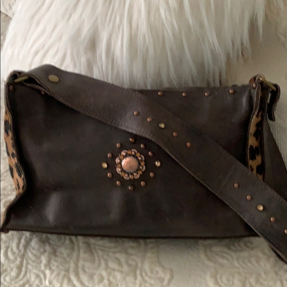 Leather and calf shoulder bag